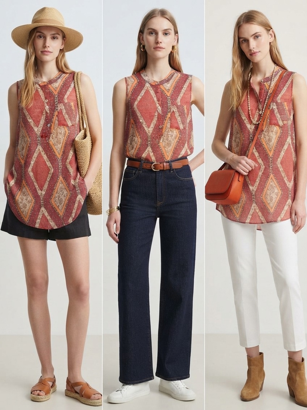 About A Girl Rust Geo-Print Sleeveless Tunic